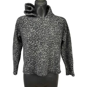 SKULL‎ CASHMERE Grey Leopard Print 100% Cashmere Hoodie Sweater Size M